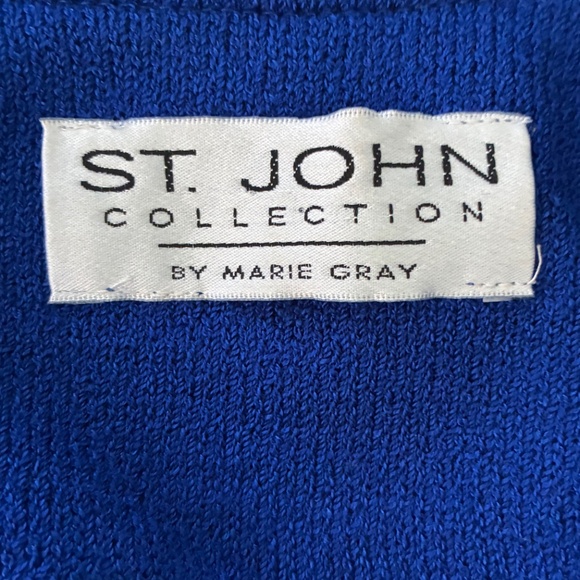 St. John Vintage 80’s Santana Knit Long Sleeve Sweater Dress blue gold button 4 - Picture 6 of 16